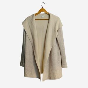 Club Monaco Merino Cashmere Blend Hooded Open Front Cardigan Cream| Grey Medium
